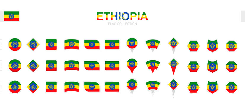 Large collection of Ethiopia flags of various shapes and effects.