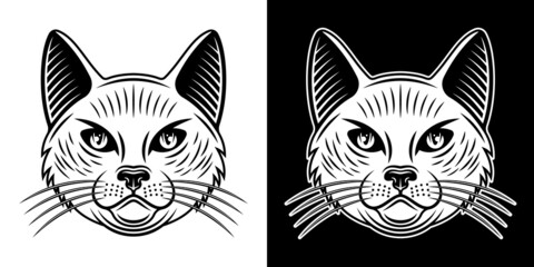 Fototapeta na wymiar Cat head vector two styles illustration black on white and light on dark background