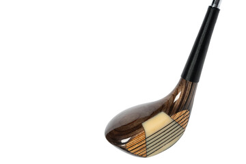 Golf club isolated on white background. Golf club with wooden pane close up