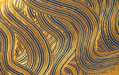 Abstract gold (bronze) color acrylic wave geometric painting. Canvas vintage grunge texture horizontal background.