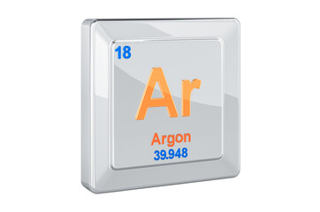 Argon Ar, chemical element sign. 3D rendering