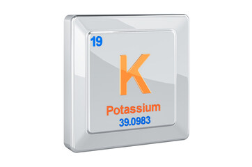 Potassium, K chemical element sign. 3D rendering