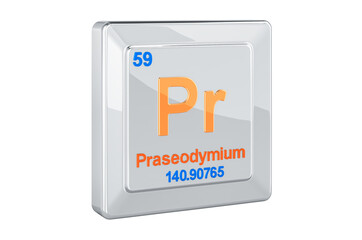 Praseodymium Pr, chemical element sign. 3D rendering