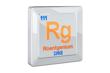 Roentgenium Rg, chemical element sign. 3D rendering