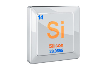 Silicon Si, chemical element sign. 3D rendering
