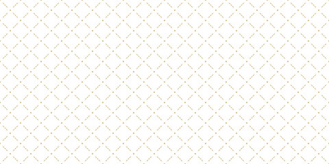 Vector golden abstract geometric seamless pattern in oriental style. Luxury minimal background. Simple graphic ornament. Subtle elegant white and gold texture with diamonds, mesh, grid, lattice, net