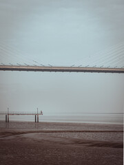 Person alone in the end of the pier over the river near bridge