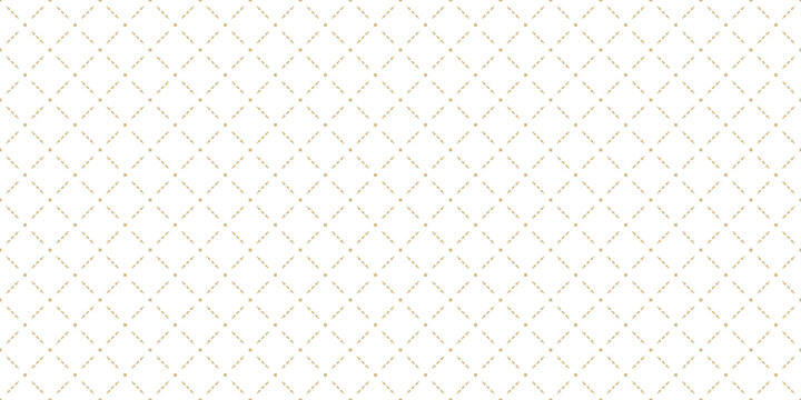 Vector golden abstract geometric seamless pattern in oriental style. Luxury minimal background. Simple graphic ornament. Subtle elegant white and gold texture with diamonds, mesh, grid, lattice, net