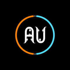 AU, Letter Logo Template Vector Design. black background. U A circle logo design vector.