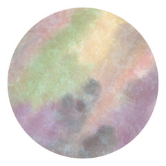 Abstract watercolor background in a circle. Decorative colorful texture similar to the surface of the planet. Bright watercolor painting. Grunge style. Aged surface.