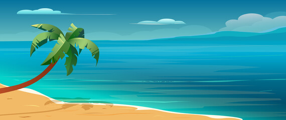 Fototapeta na wymiar Sea background with palms. Tropical summer landscape. Vector Illustration