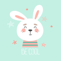 Obraz na płótnie Canvas Cute baby bunny print. Be cool. Vector illustration in cartoon style.