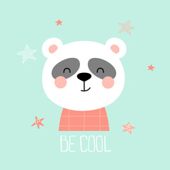 Cute baby panda print. Be cool. Vector illustration in cartoon style.