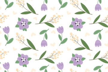 Seamless pattern with spring flowers, vector illustration great for collages, wrapping paper, covers, banners.