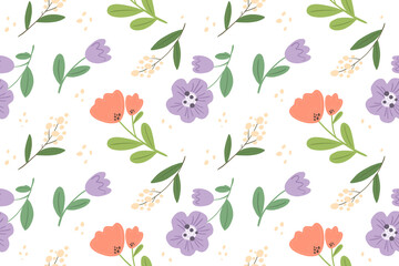 Seamless pattern with spring flowers, vector illustration great for collages, wrapping paper, covers, banners.