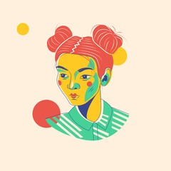 Vector illustration with the face of a young Asian woman. Appearance and beauty. Diversity and self-expression