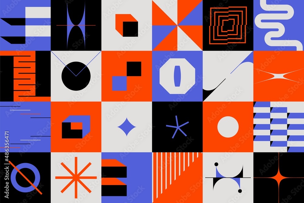 Poster minimal geometric background. simple minimalist bold forms for poster, brutalist shapes swiss style.
