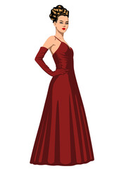 Fototapeta premium Woman in the Long Red Dance Dress. Vector clipart isolited on white.