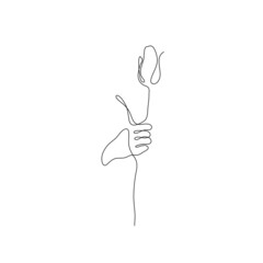 One line tulip flower. Creative artwork flower silhouette. Hand drawn minimalism style vector illustration.