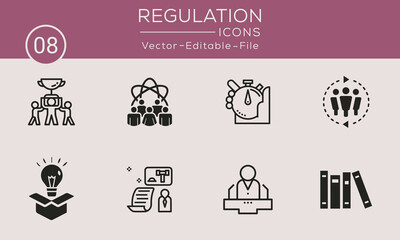 Regulation simple concept icons set. Contains such icons compliance, guideline, rule, law and more, can be used for web and apps.