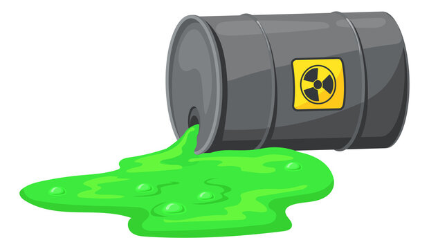 Spilled chemical barrel. Environment pollution hazard sign