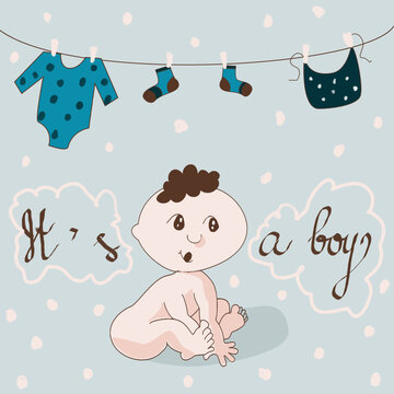 Baby shower vector design for greeting or invitation cards. Boys template
