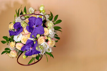bouquet of roses basket yellow background