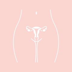 Menstrual cramps and pain linear icon. Gynecological diseases in women - uterus and ovary disorders, Lower abdominal acute pain, infertility. Contour symbol. Vector isolated outline, silhouette
