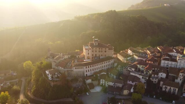 Barolo medieval castle in Langhe and vineyard, Piedmont Italy (Piemonte)