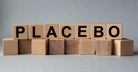 PLACEBO, the inscription on wooden cubes on a white background