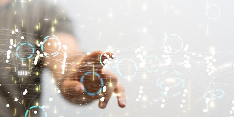 Global network. Blockchain. 3D illustration. Neural networks and artificial intelligence. Abstract