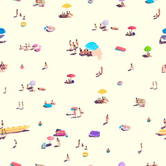 People relax on the sandy beach. Resort. Hand drawn sketch. Vector illustration.