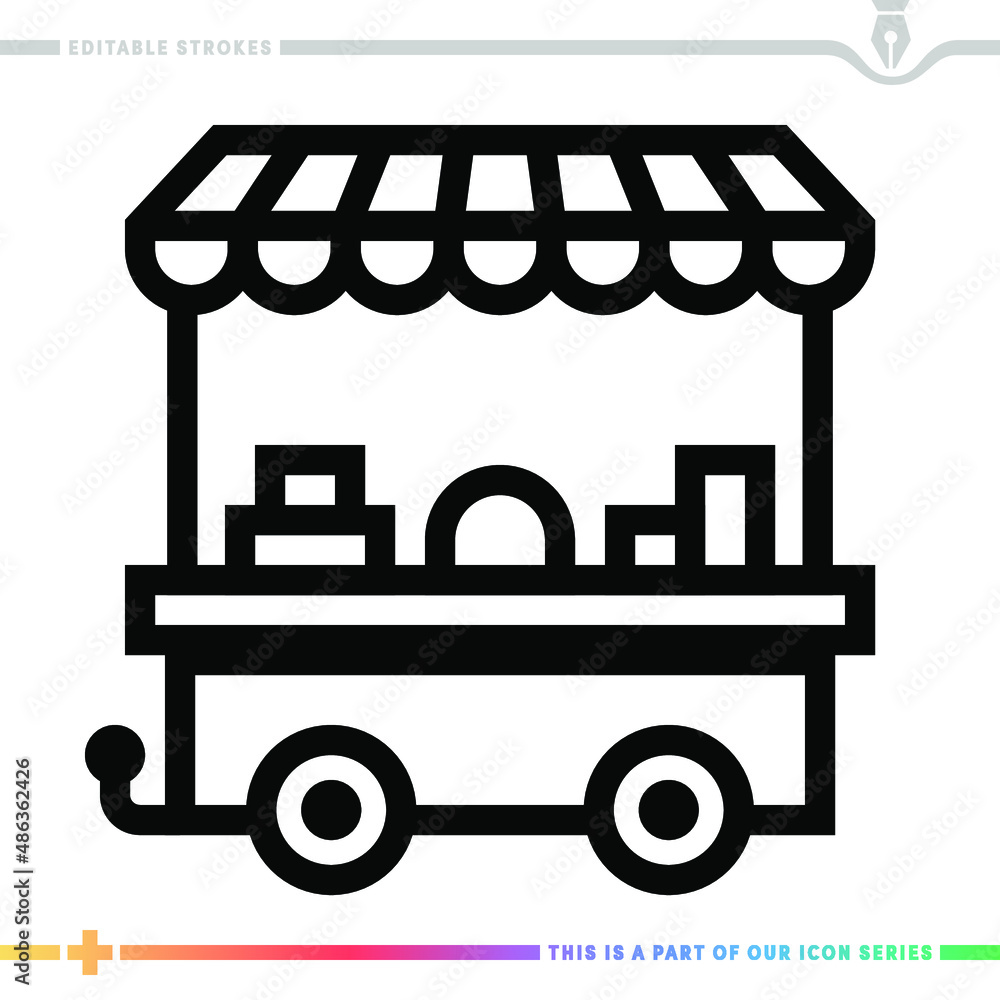 Poster line icon for market stand illustrations with editable strokes. this vector graphic has customizable