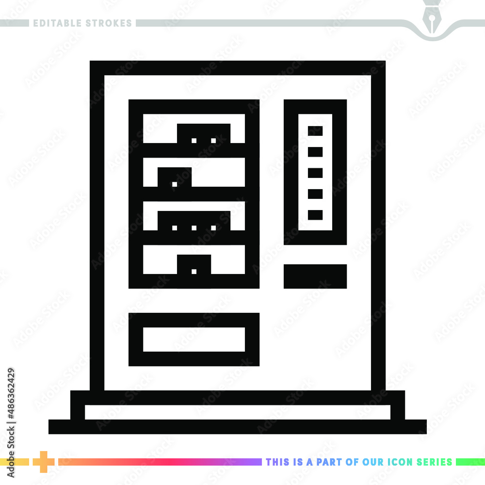 Poster line icon for vending machine illustrations with editable strokes. this vector graphic has customiza
