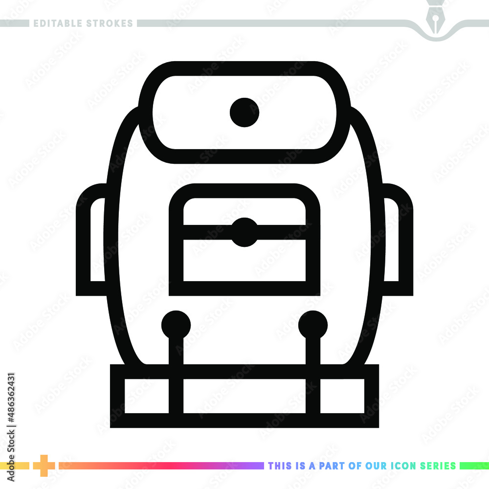 Poster line icon for camper bag illustrations with editable strokes. this vector graphic has customizable s