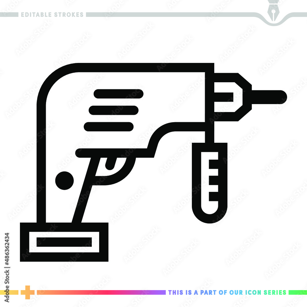 Poster line icon for drilling tools illustrations with editable strokes. this vector graphic has customizab