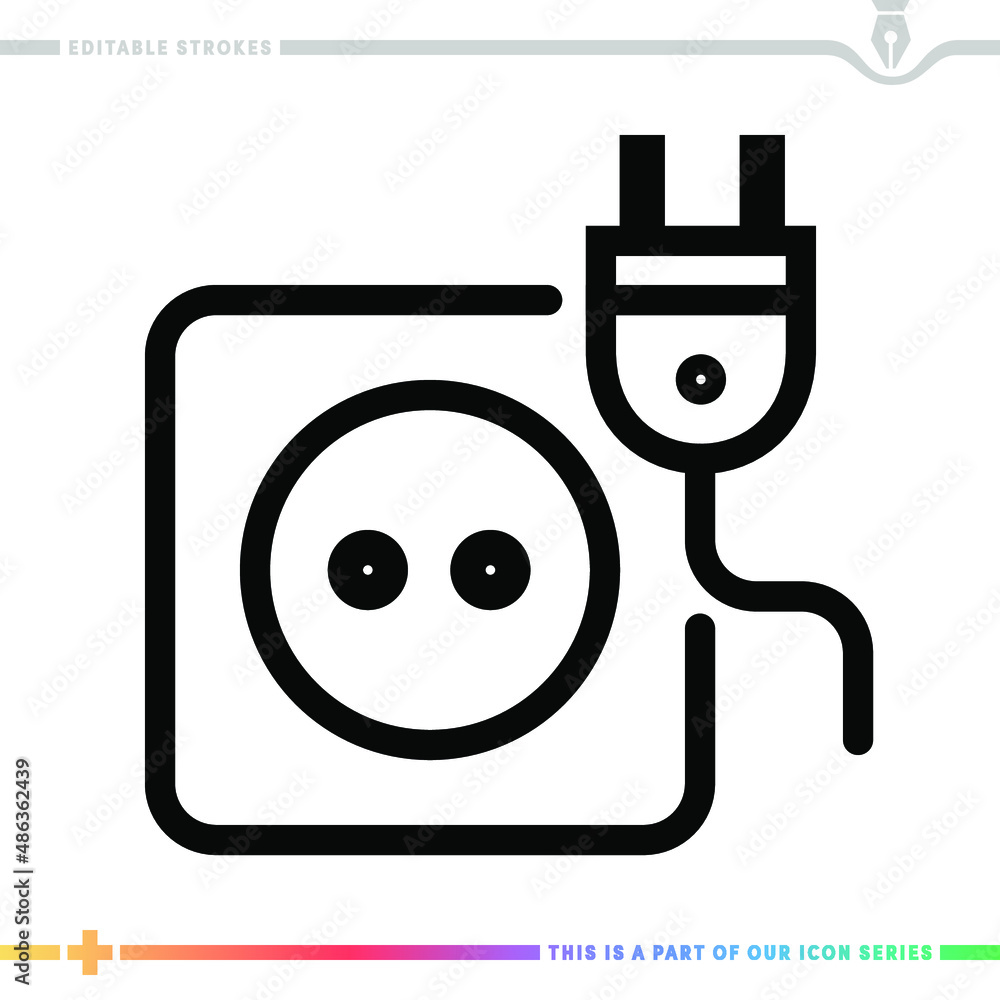 Poster line icon for electric outlet illustrations with editable strokes. this vector graphic has customiza