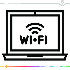Line icon for wireless access points illustrations with editable strokes. This vector graphic has customizable stroke width.