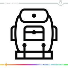 Line icon for camper bag illustrations with editable strokes. This vector graphic has customizable stroke width.