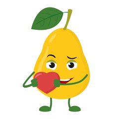 Cute pear character with eyes, arms and legs. Vector flat illustration.