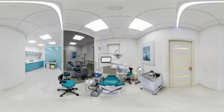 Full Spherical Hdri 360 Panorama In Surgeon Orthopedist Therapist Cabinet Dental Office With Modern Equipment In Clinic In Equirectangular Projection, VR Content