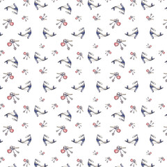 background pattern design with ladies shoes and a key  chain with keys. watercolour hand drawn illustration  