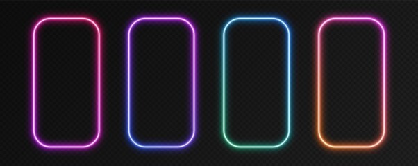 Gradient neon frames, rectangular borders isolated on a dark background. Colorful night banner, vector light effect. Bright illuminated shape.