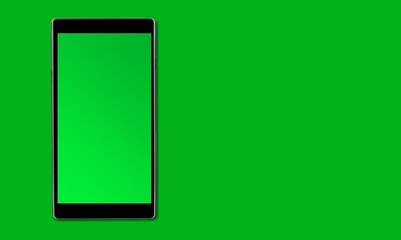 New modern smartphone with a blank screen on green background