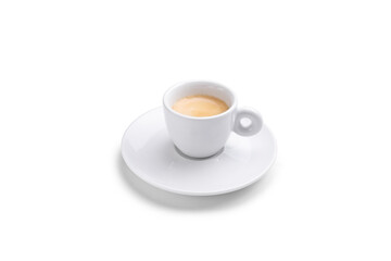 Espresso coffee in a white cup on a saucer