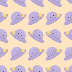 cute summer pattern for kids - hats on a yellow background