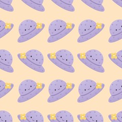 cute summer pattern for kids - hats on a yellow background