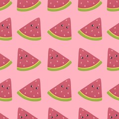 cute summer pattern for kids - watermelon slices on pink background