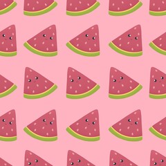 cute summer pattern for kids - watermelon slices on pink background