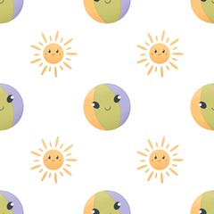 cute summer pattern for kids - sun and ball